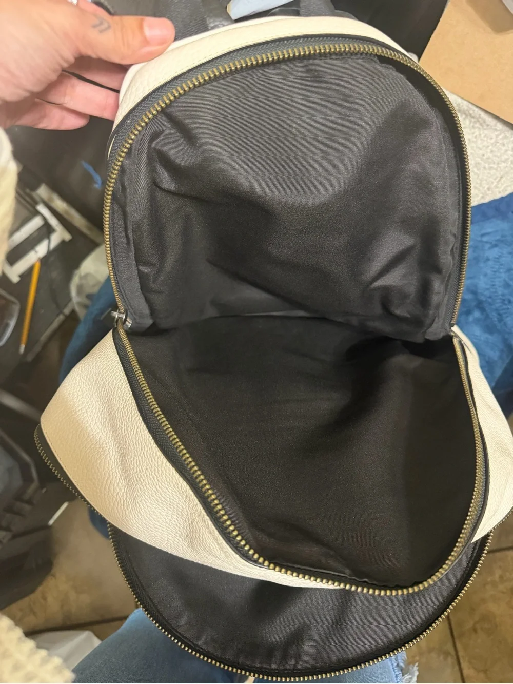 Coach White and Black Leather Backpack with Baseball Graphic
